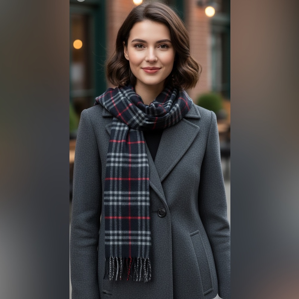 Authentic Burberrys (vintage) black plaid scarf